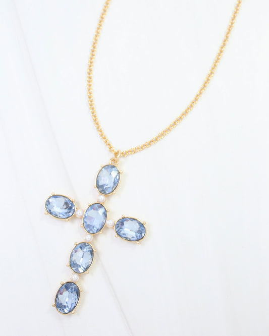 Gregory Glass Stone Cross Necklace Sapphire