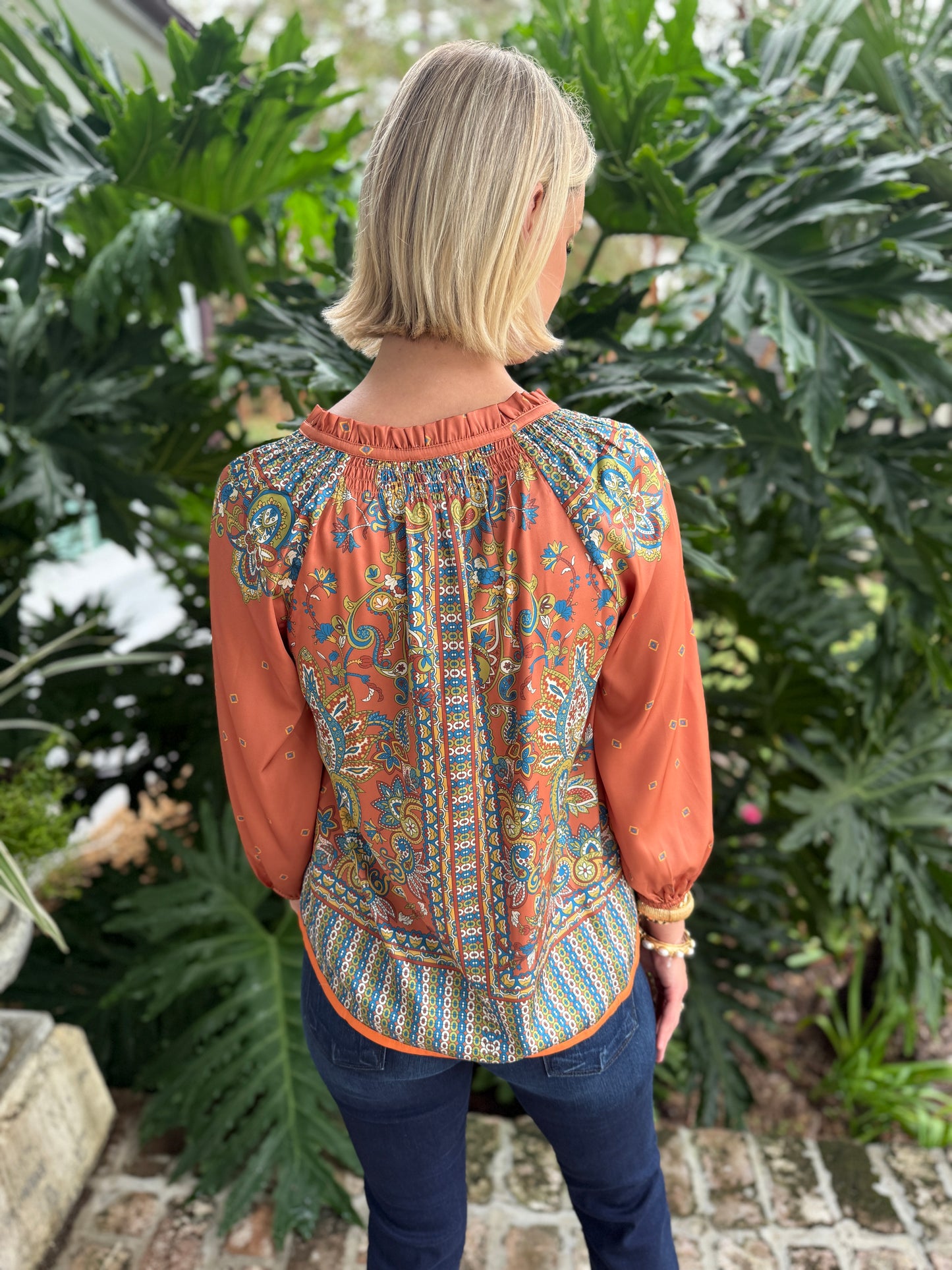 Ready To Strive Rust Paisley Print Blouse