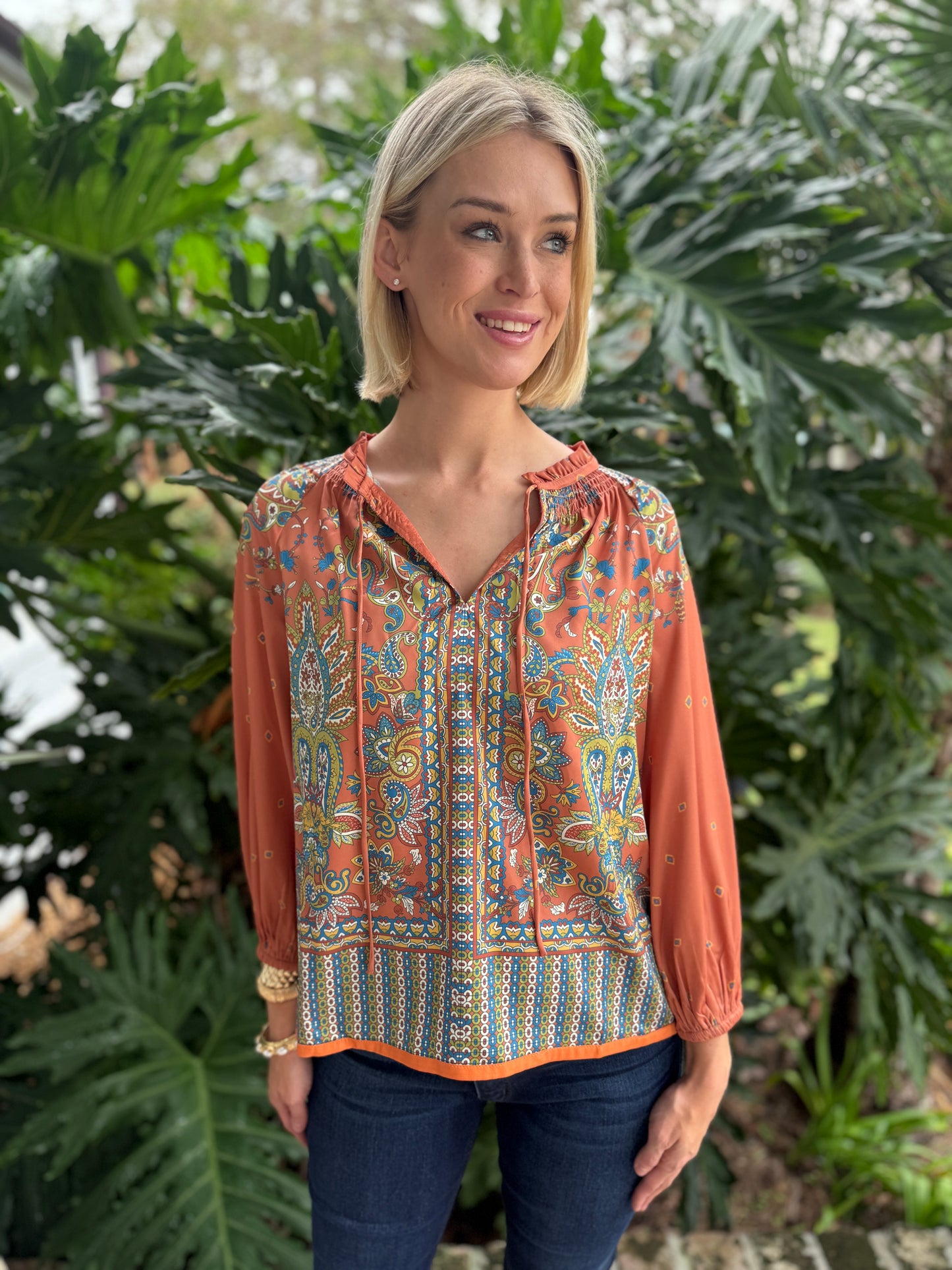 Ready To Strive Rust Paisley Print Blouse