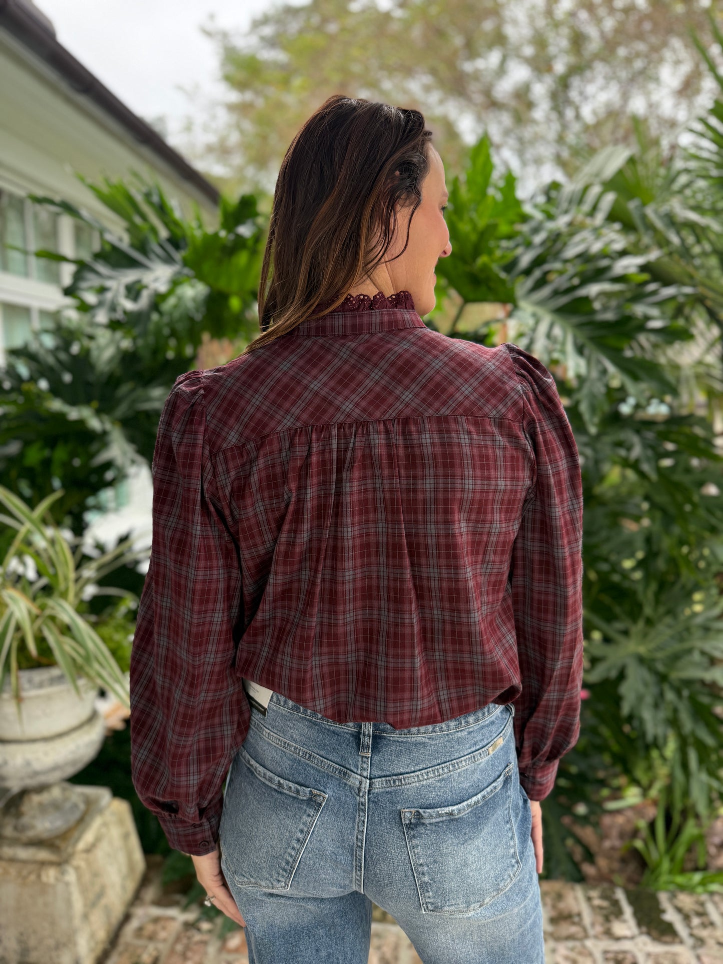 Howdy Girly Plaid Print Button Up