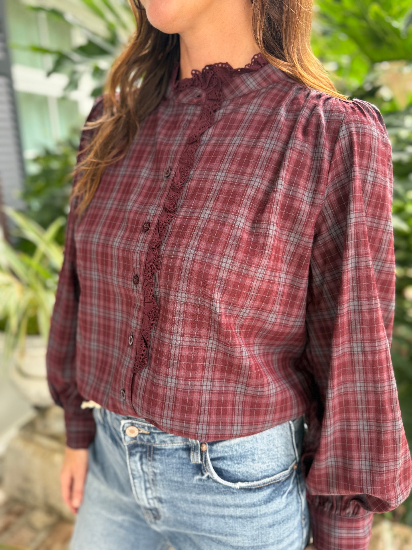 Howdy Girly Plaid Print Button Up