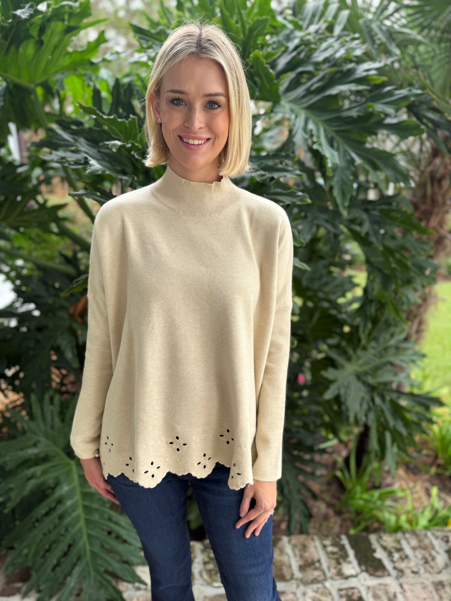 Darling Dana Oatmeal Mock Neck Sweater