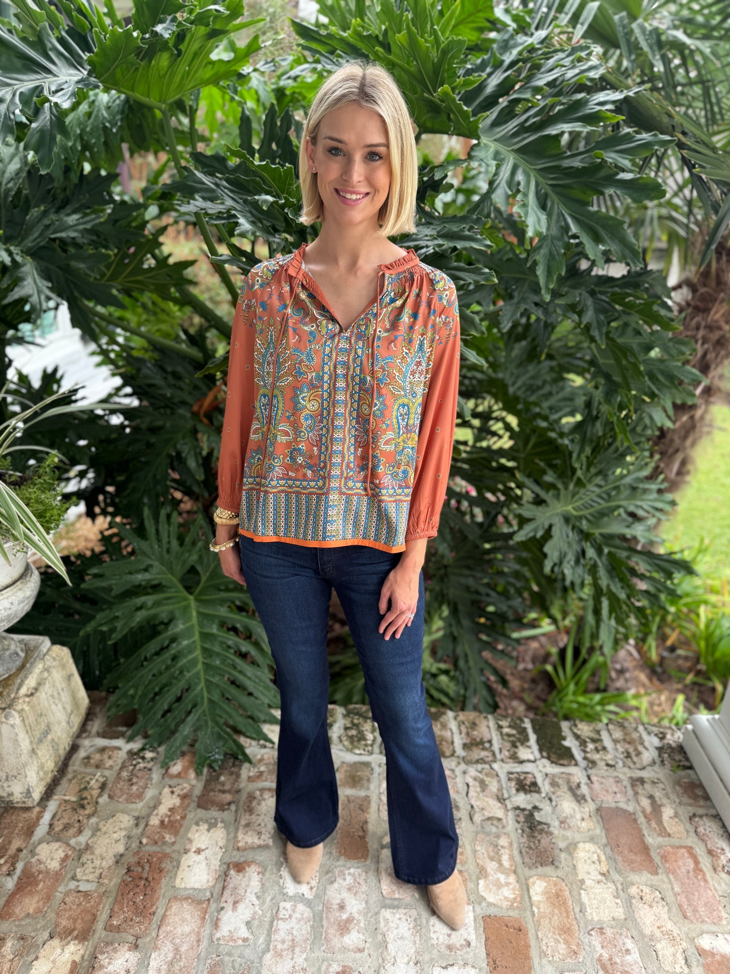 Ready To Strive Rust Paisley Print Blouse