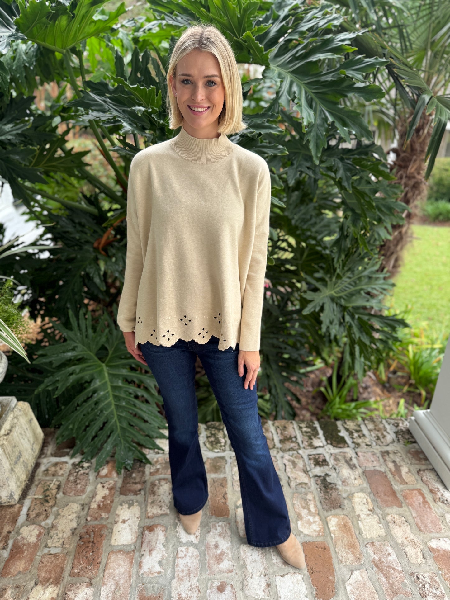 Darling Dana Oatmeal Mock Neck Sweater