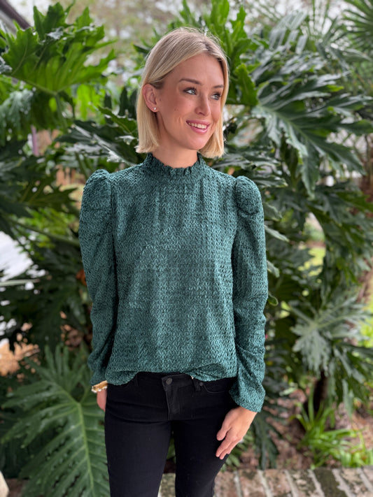 Evergreen Forest Long Sleeve Woven Top