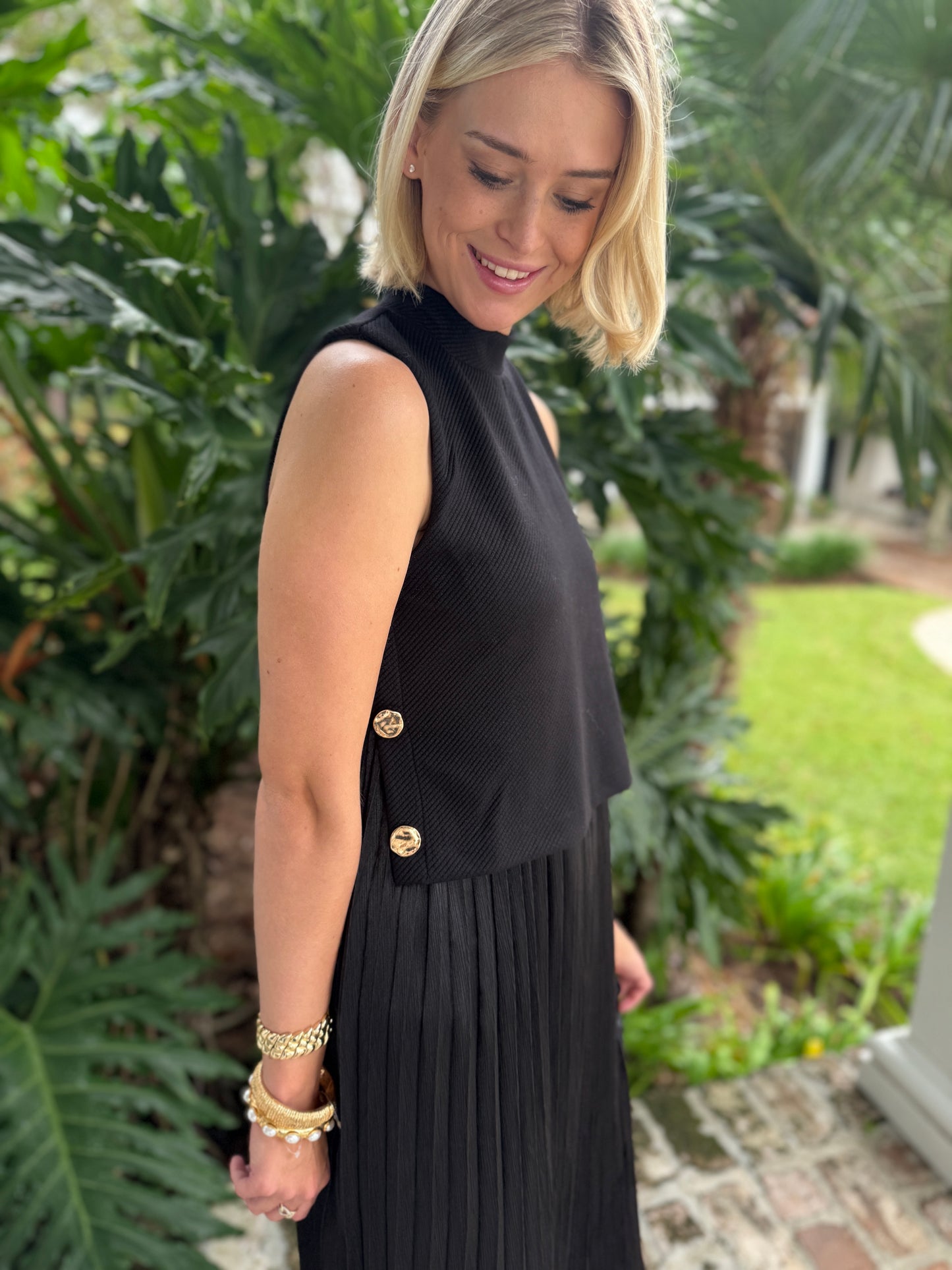 Allow Me Black Pleated Midi Dress