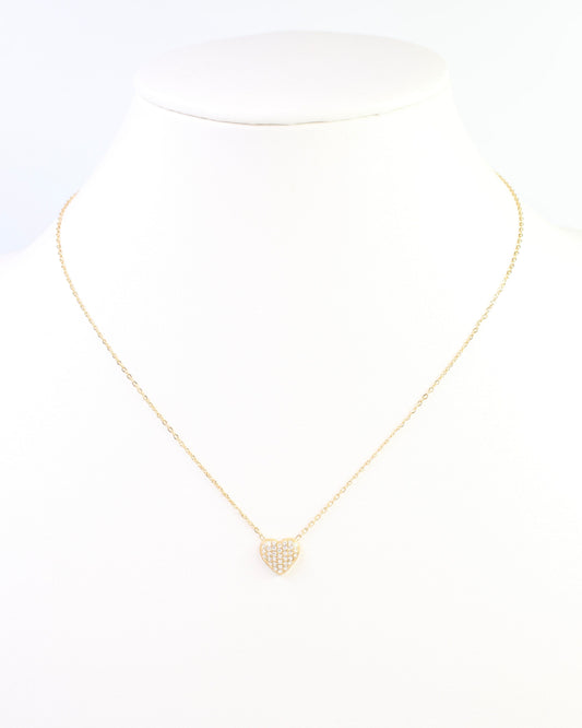 Marlena Puffy Heart Pave Necklace WP Gold
