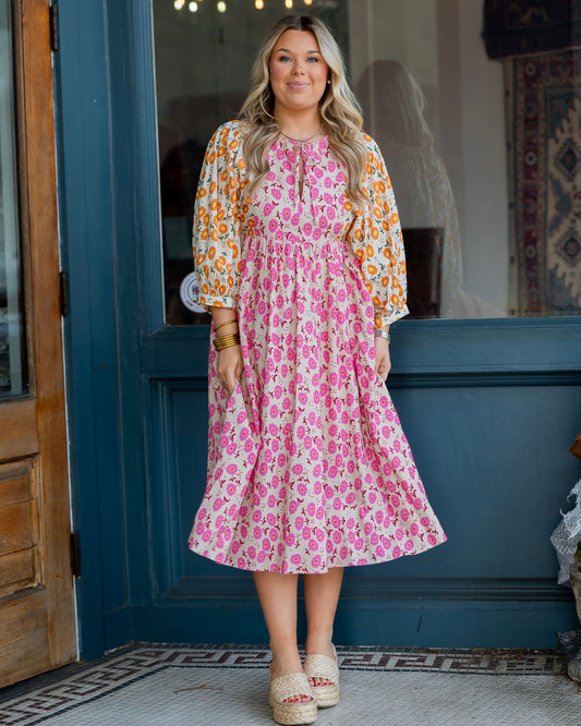 Bailey Blossom Linen Midi Dress