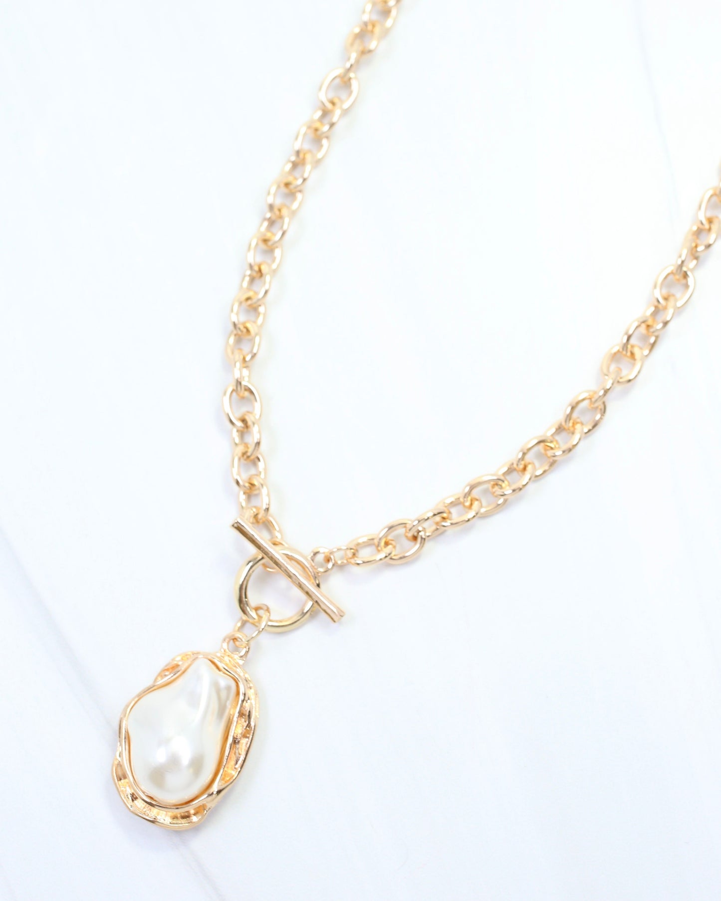 Carmela Baroque Pearl Toggle Necklace Gold