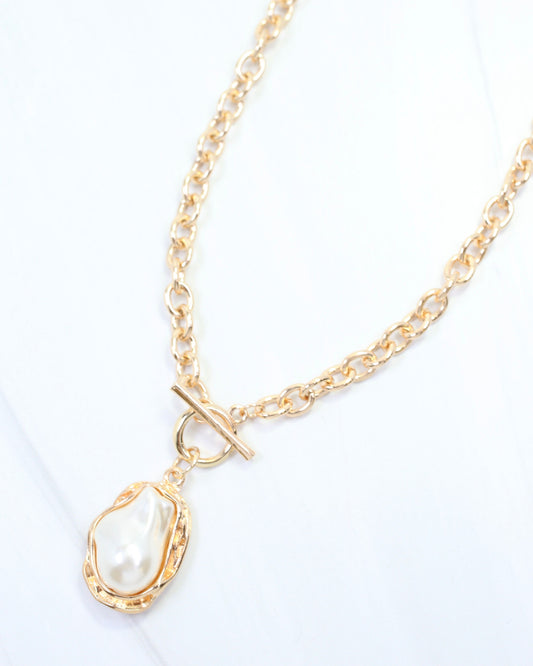Carmela Baroque Pearl Toggle Necklace Gold