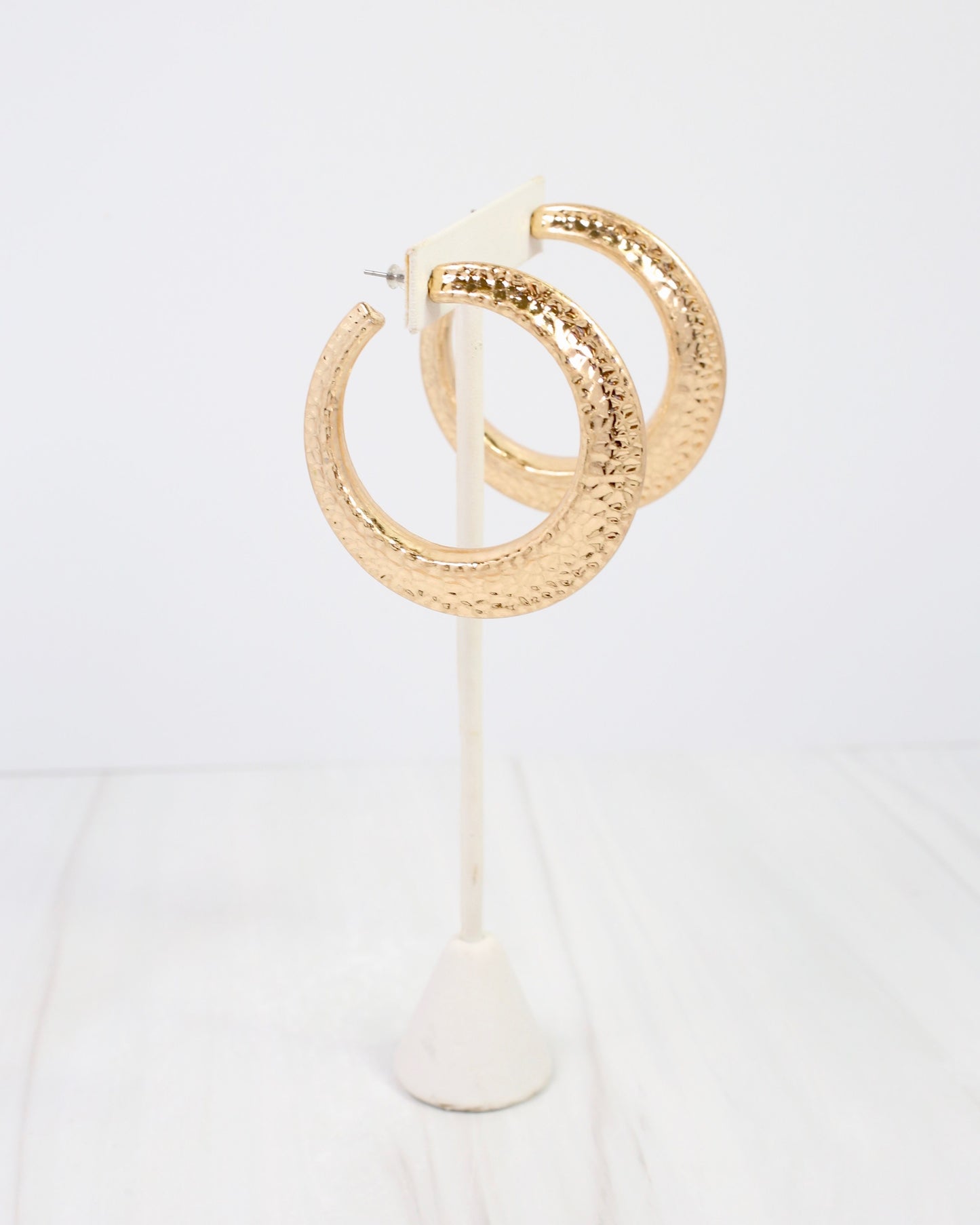 Greensboro Hammered Hoop Earring Worn Gold