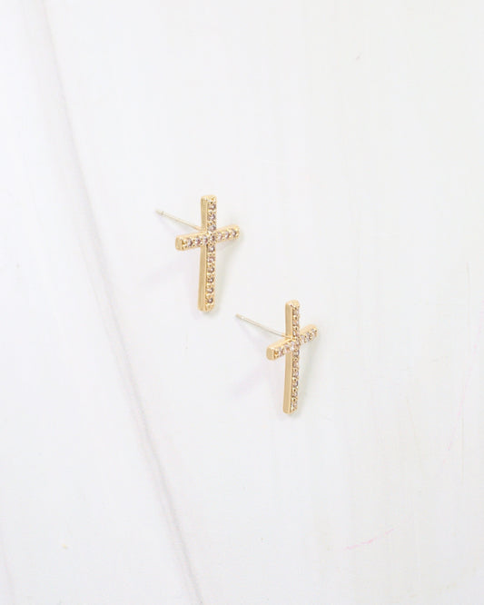 Ferguson Rhinestone Cross Post Earring Gold