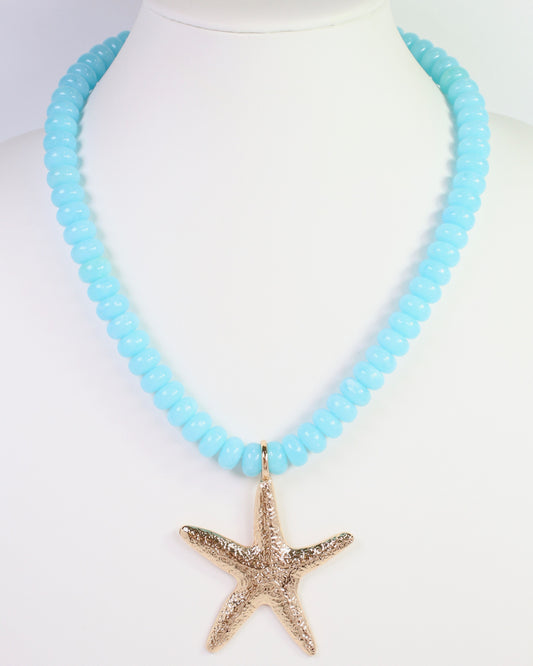 Aster Beaded Starfish Necklace Aqua
