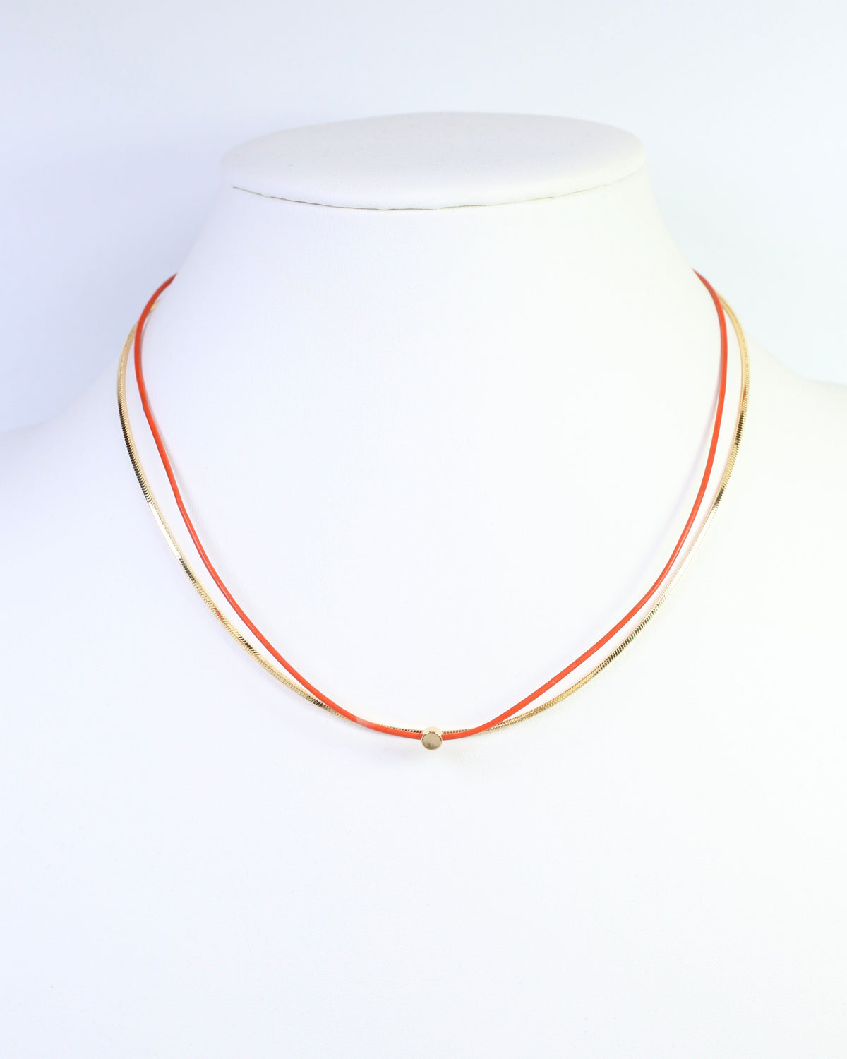 Paula Cord and Chain Layered Necklace Orange
