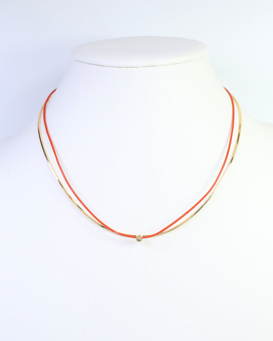 Paula Cord and Chain Layered Necklace Orange