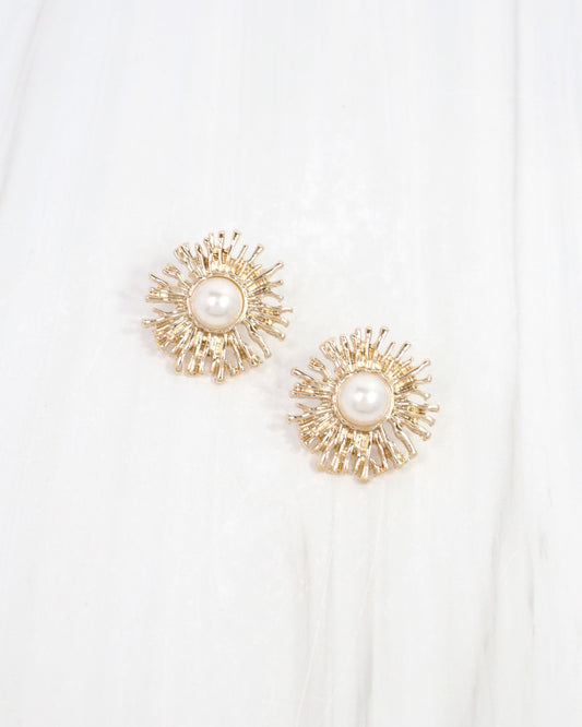 Parma Sunburst Pearl Post Earring Gold