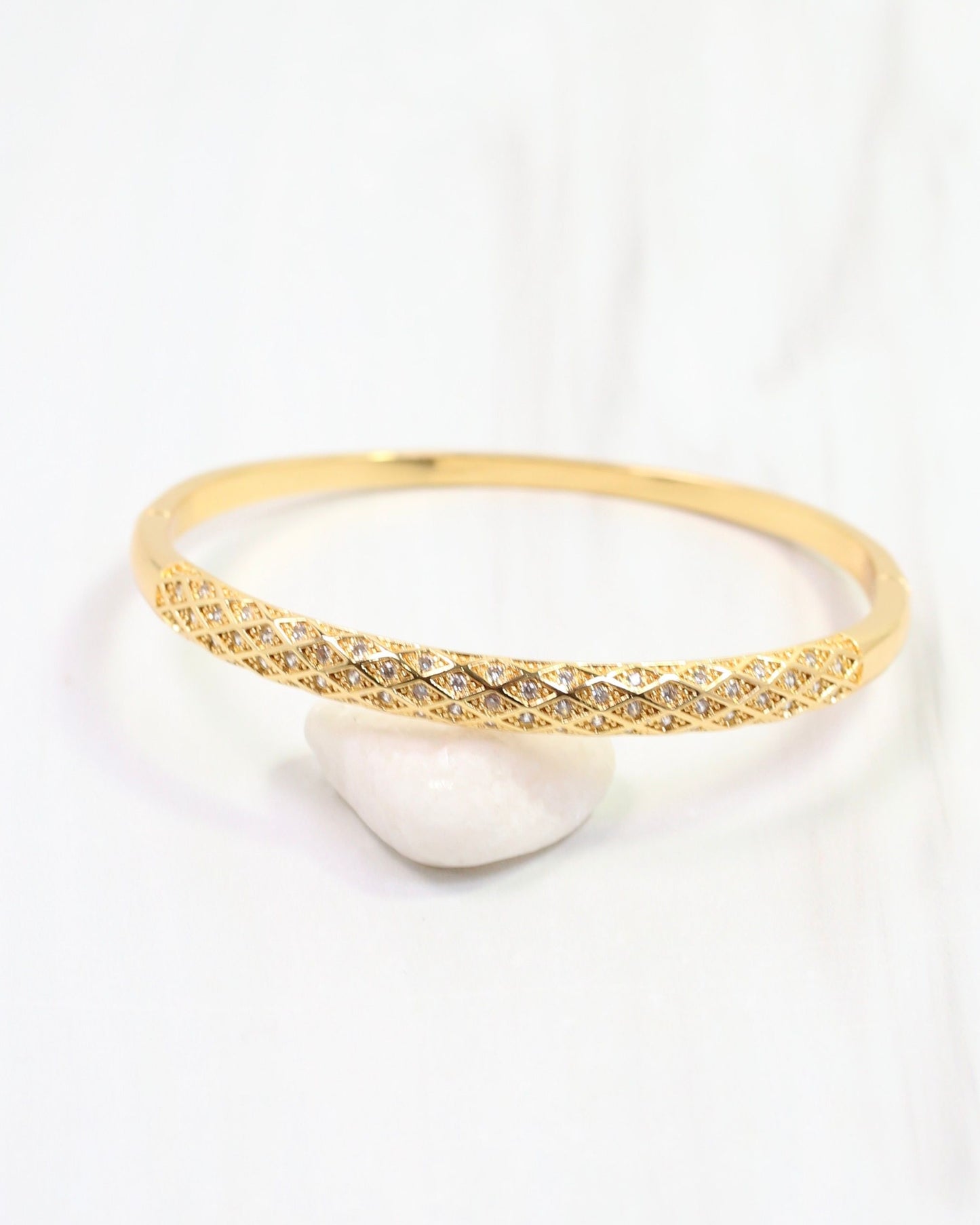 Hailee Textured CZ Hinged Bracelet Gold