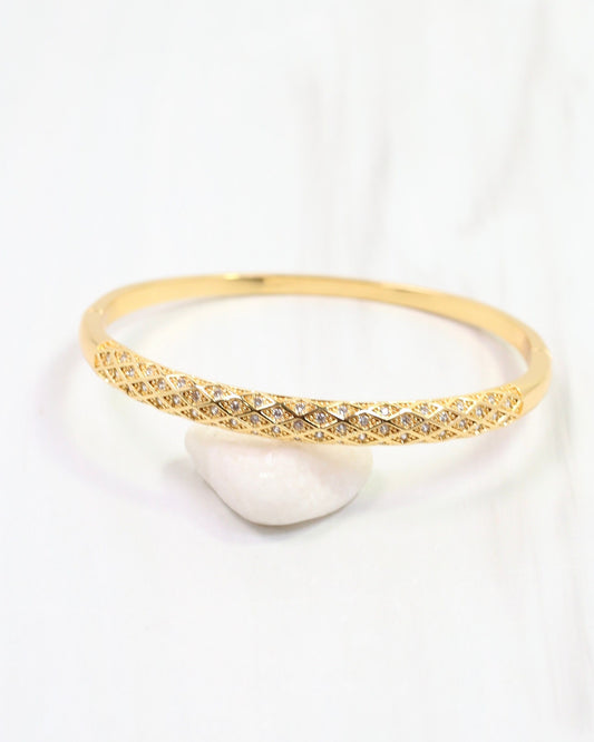 Hailee Textured CZ Hinged Bracelet Gold