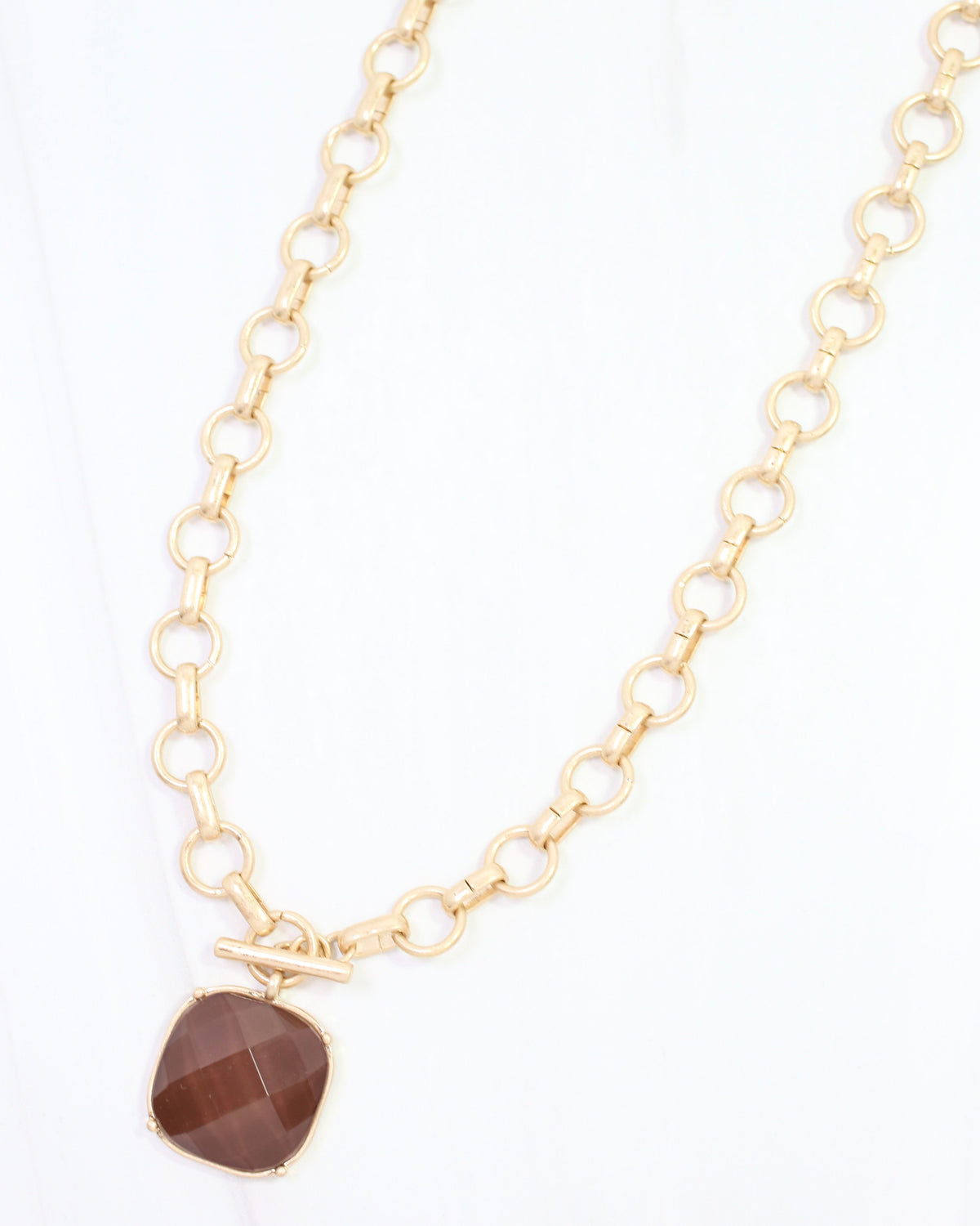 Remington Faceted Square Toggle Necklace Brown