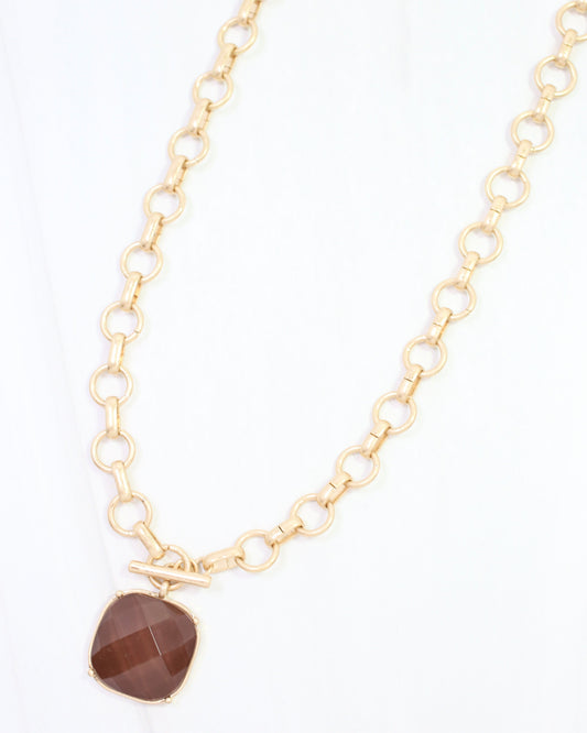 Remington Faceted Square Toggle Necklace Brown