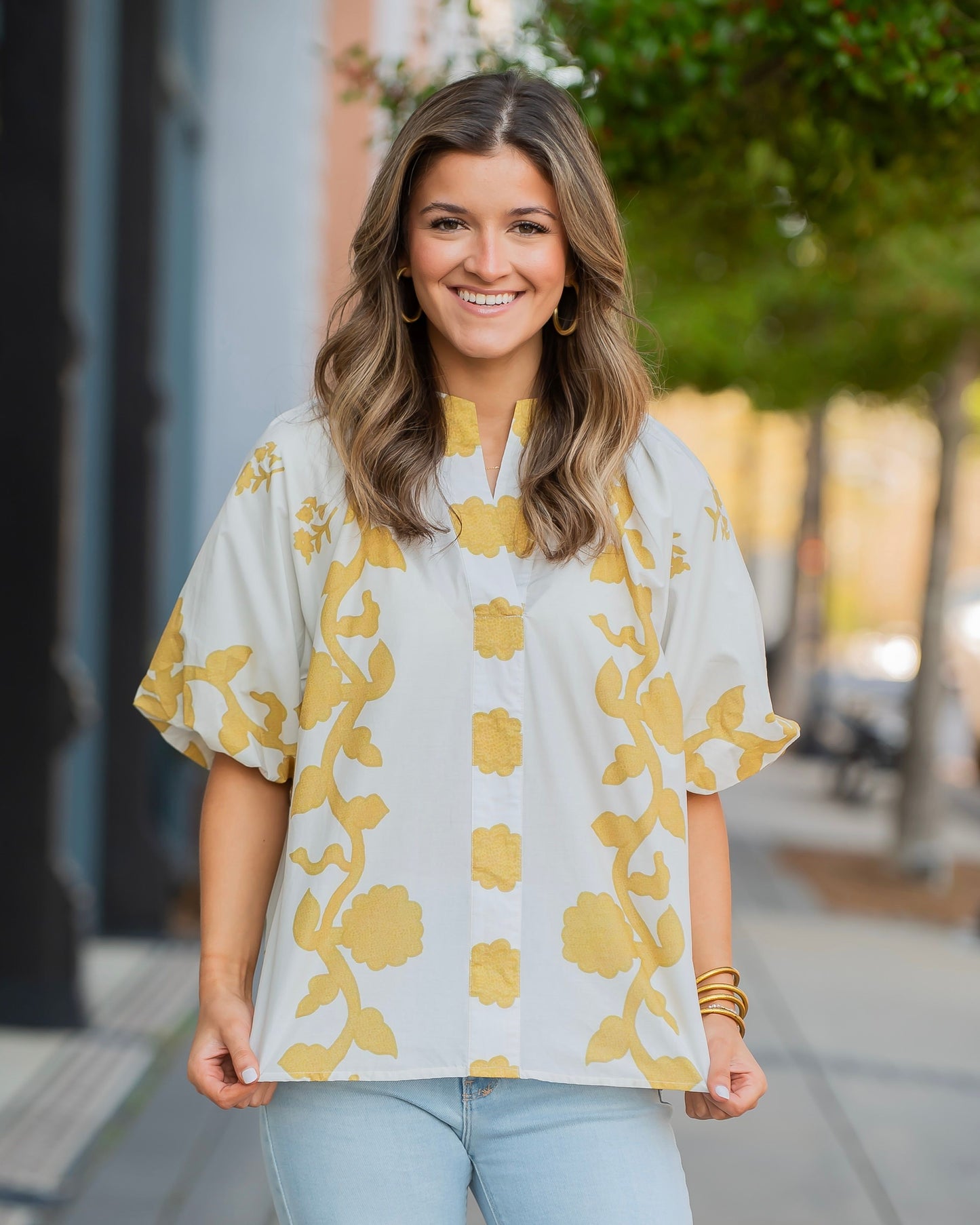 Ava Smocked Stand Collar Top