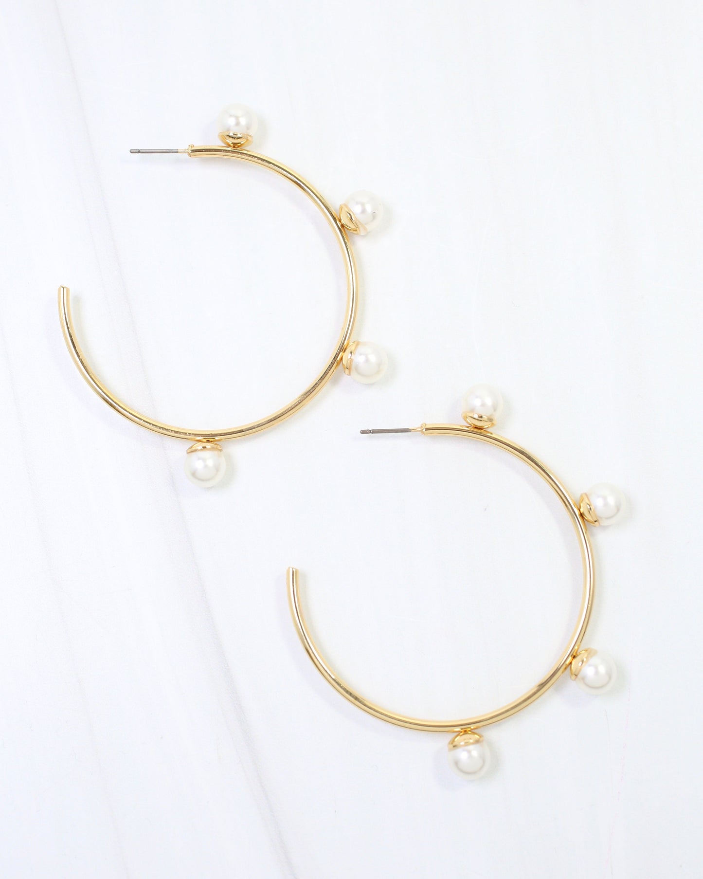 Welles Pearl Embellished Hoop Earring Gold