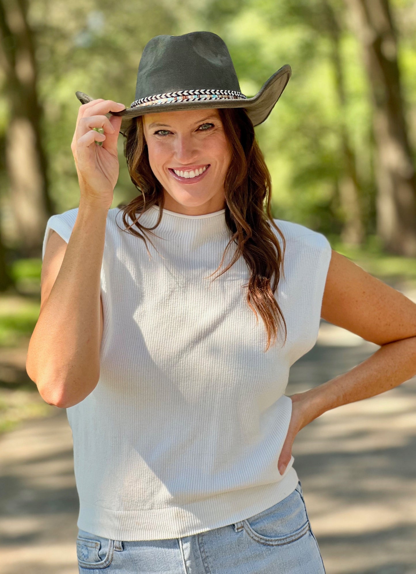 Rooney Suede Feel Hat with Band Green