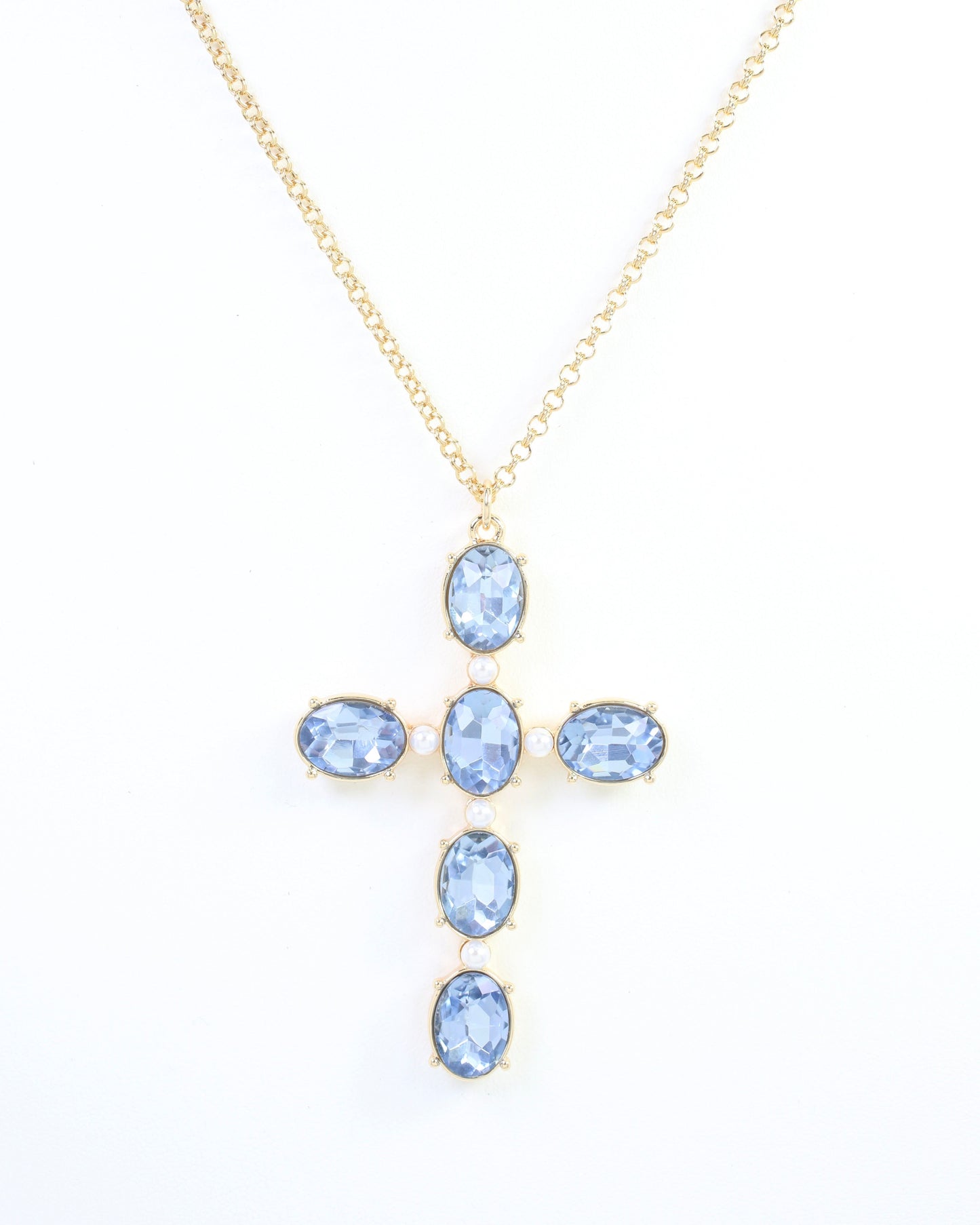 Gregory Glass Stone Cross Necklace Sapphire