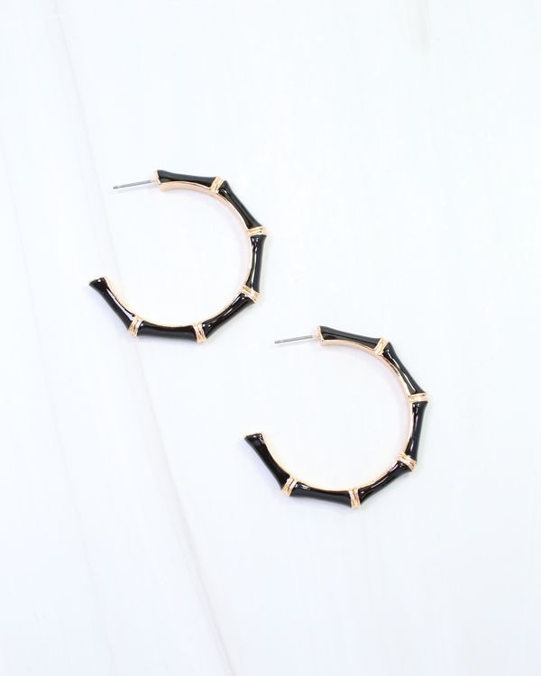 Marla Bamboo Hoop Earring Black
