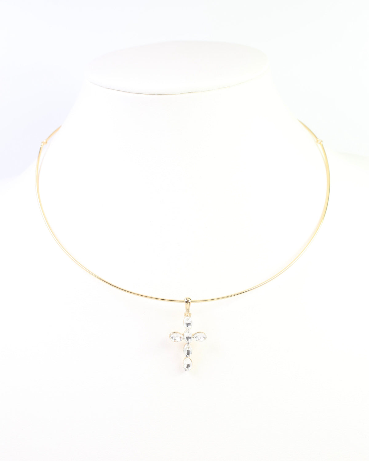 Hilson Wire and Crystal Cross Necklace Clear