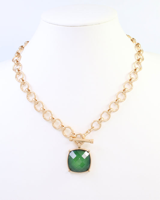 Duchess Faceted Stone Pendant Necklace Green
