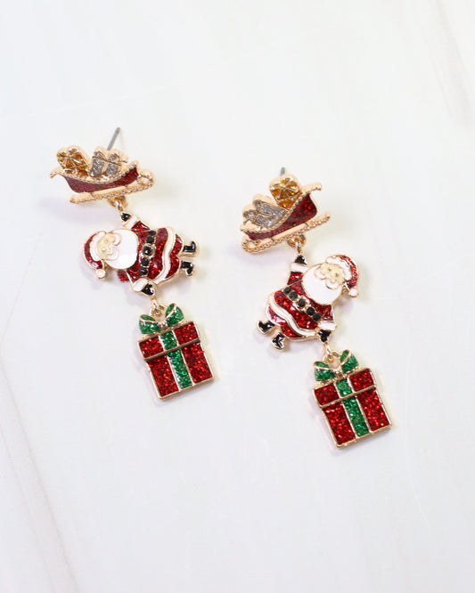 Santa on his Way Earring Red