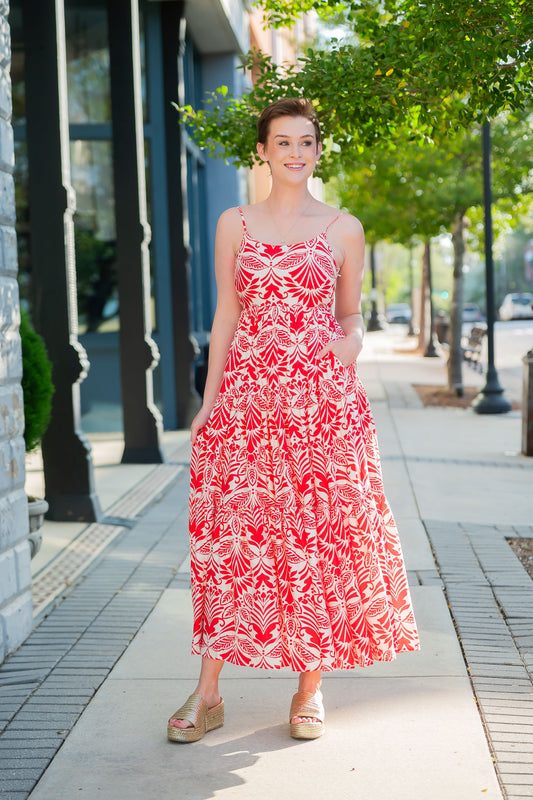 Carlsbad Tropical Print Tiered Maxi Dress