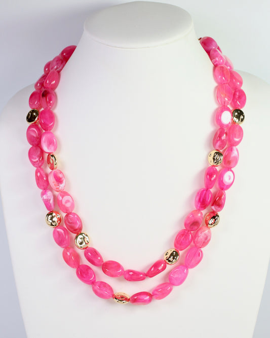 Amesbury Beaded Layered Necklace Fuchsia