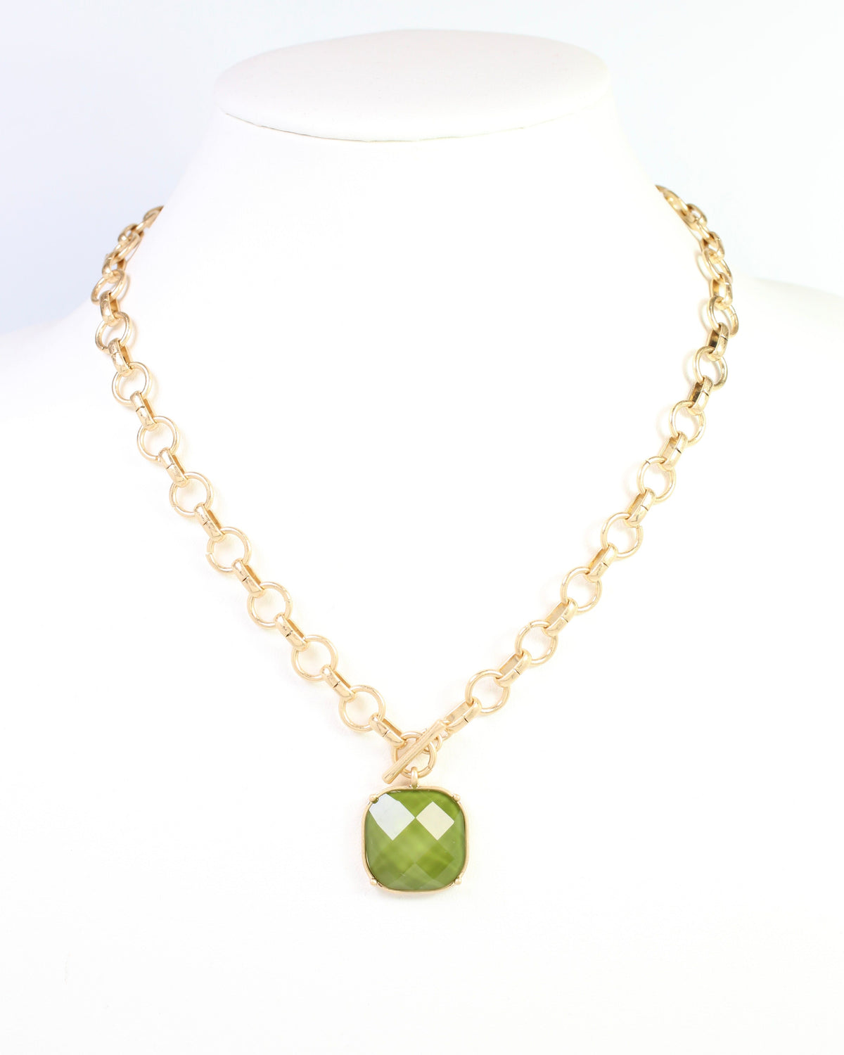 Remington Faceted Square Toggle Necklace Olive