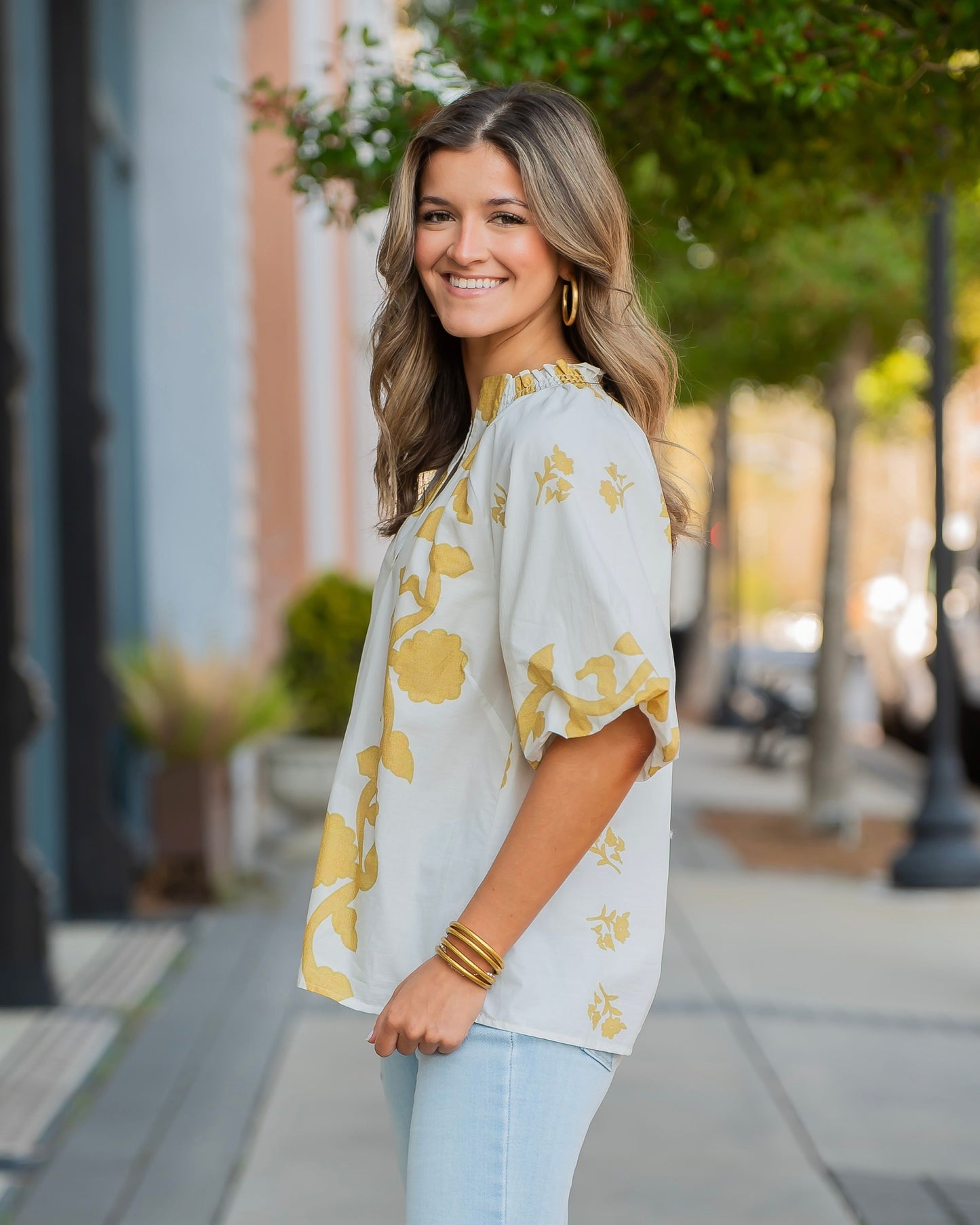 Ava Smocked Stand Collar Top