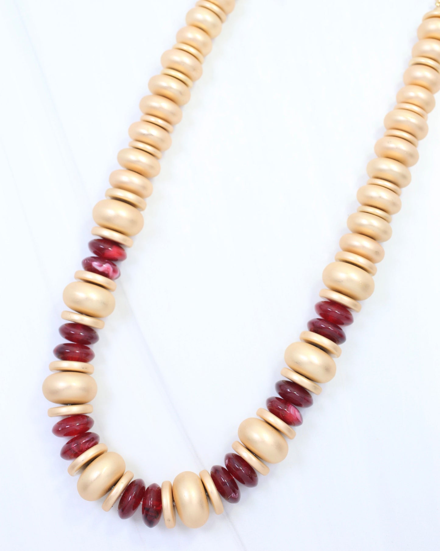 Adriana Disc and Bead Necklace Burgundy