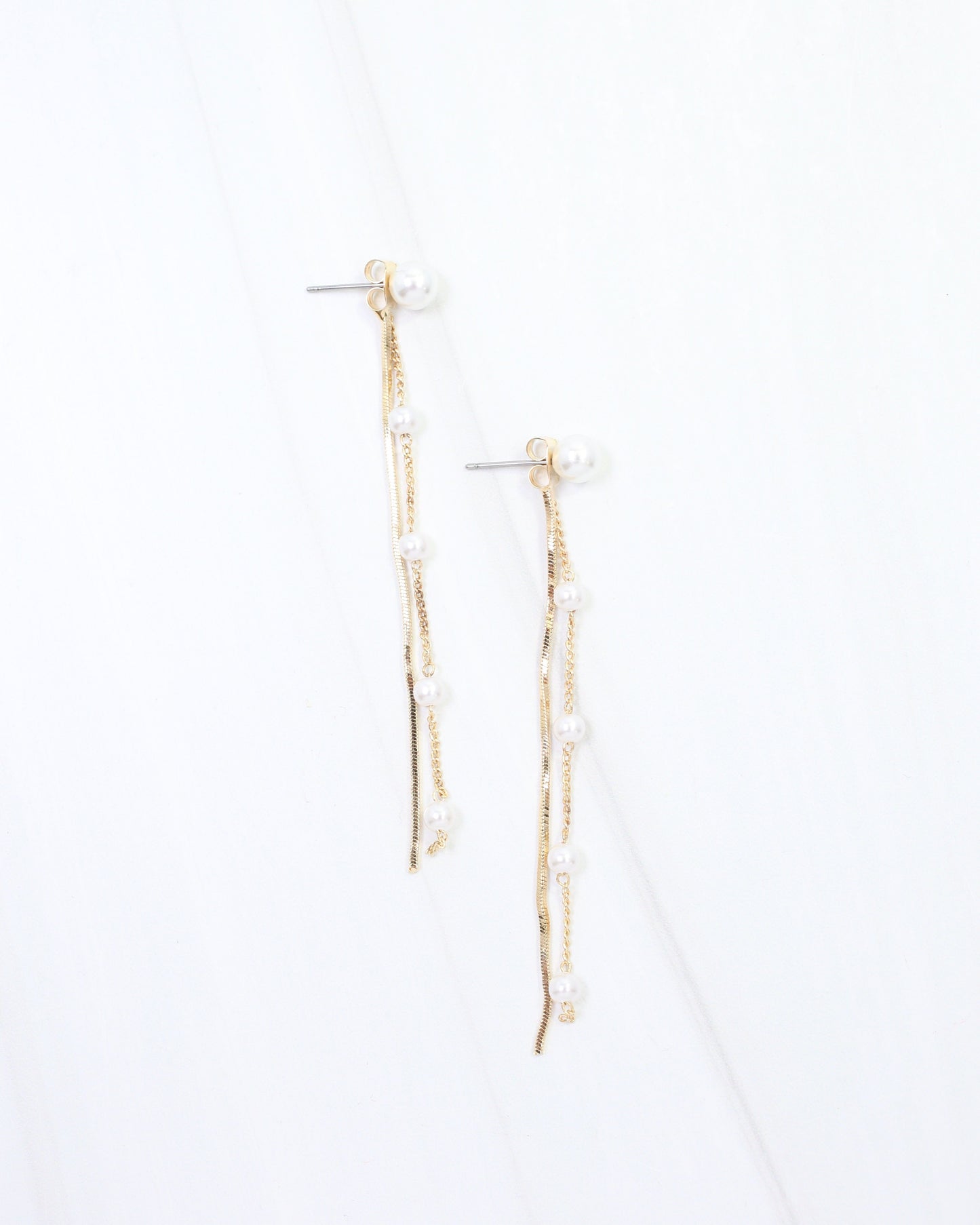 Lisette Pearl Stud Back Chain Earring WR Gold