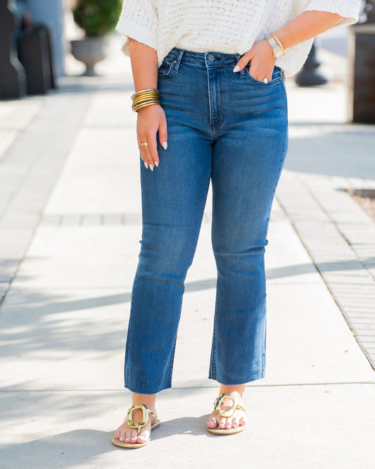 Just Black Victoria Crop Flare Jeans-Dark Denim