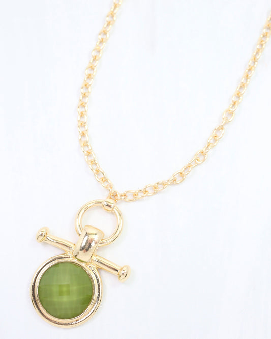 Meera Faceted Pendant Link Necklace Olive