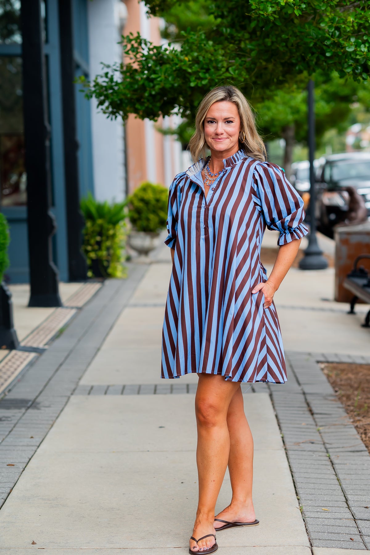 Remi Stripe Short Dress-Blue