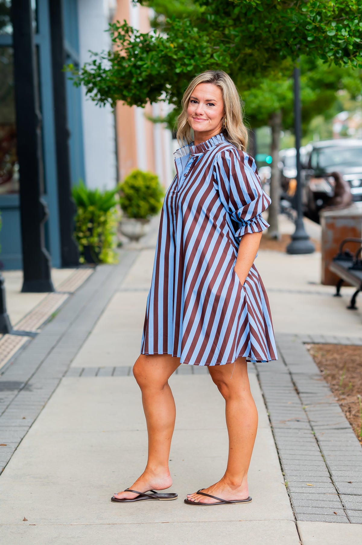 Remi Stripe Short Dress-Blue