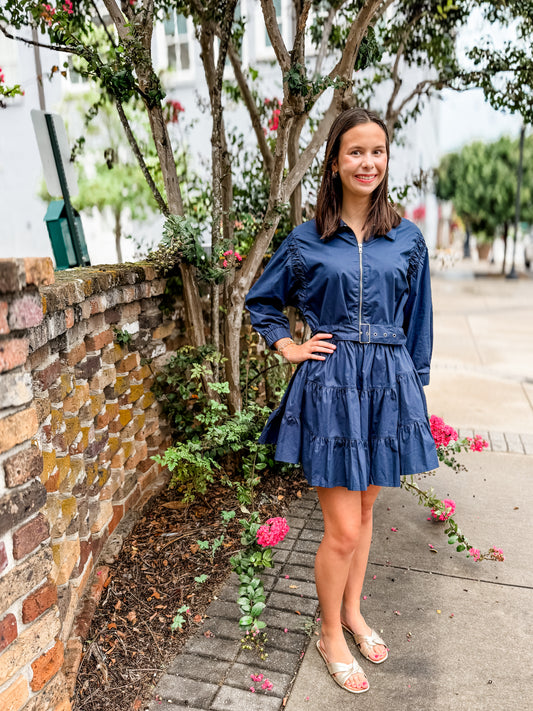Middleton Zip Up Dress-Navy