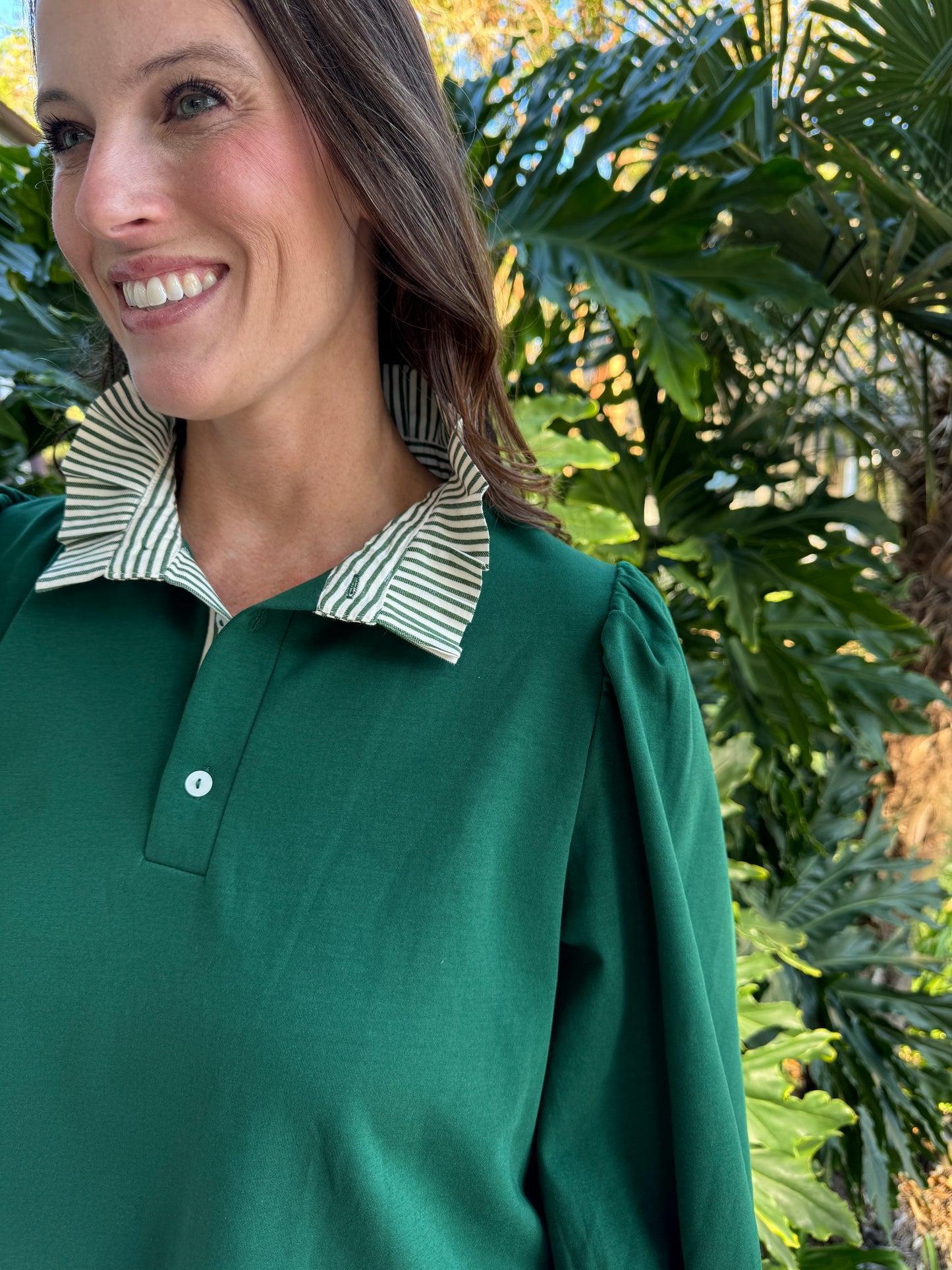 Remi Green Ruffle Neck Top