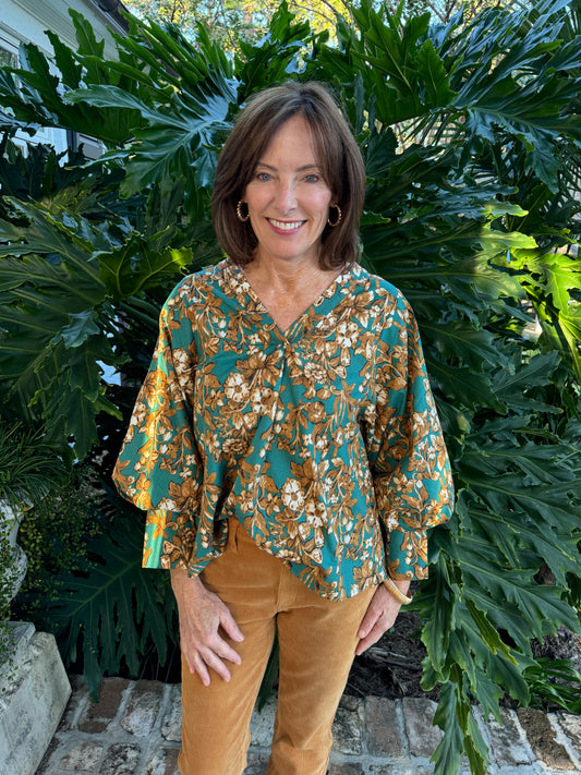 Tempted Spirit Teal Floral Blouse