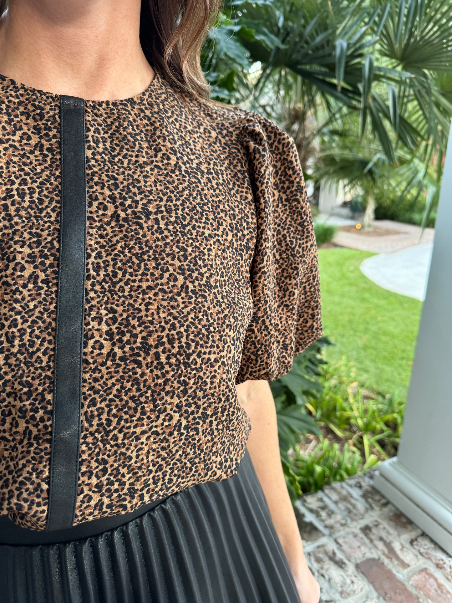 Puff Sleeve Animal Print Top