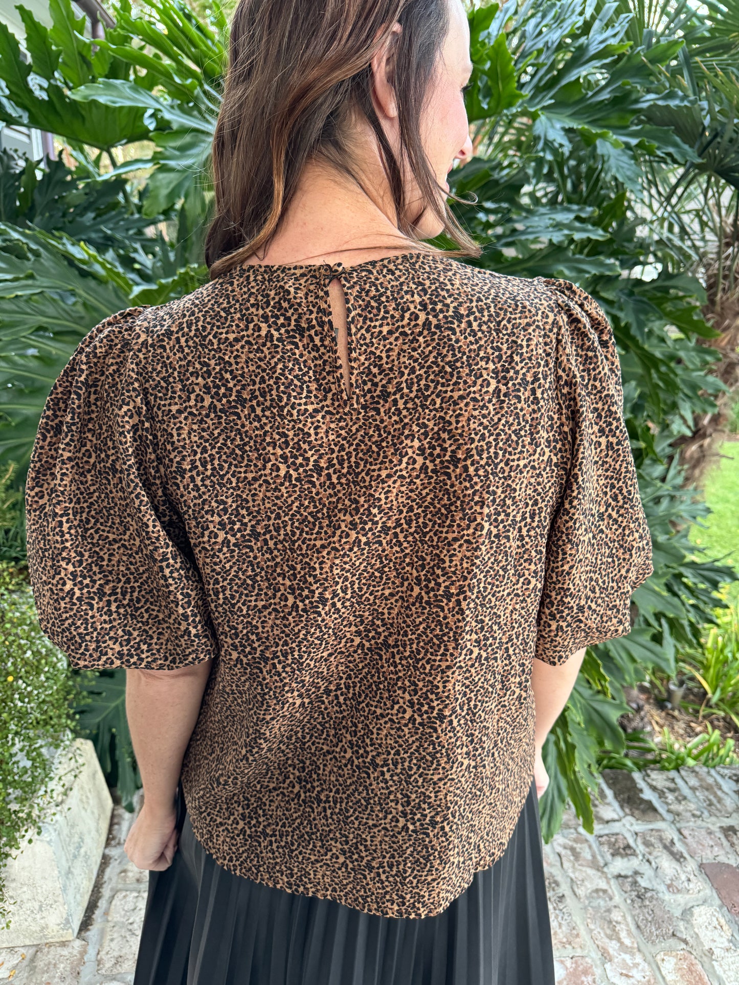 Puff Sleeve Animal Print Top