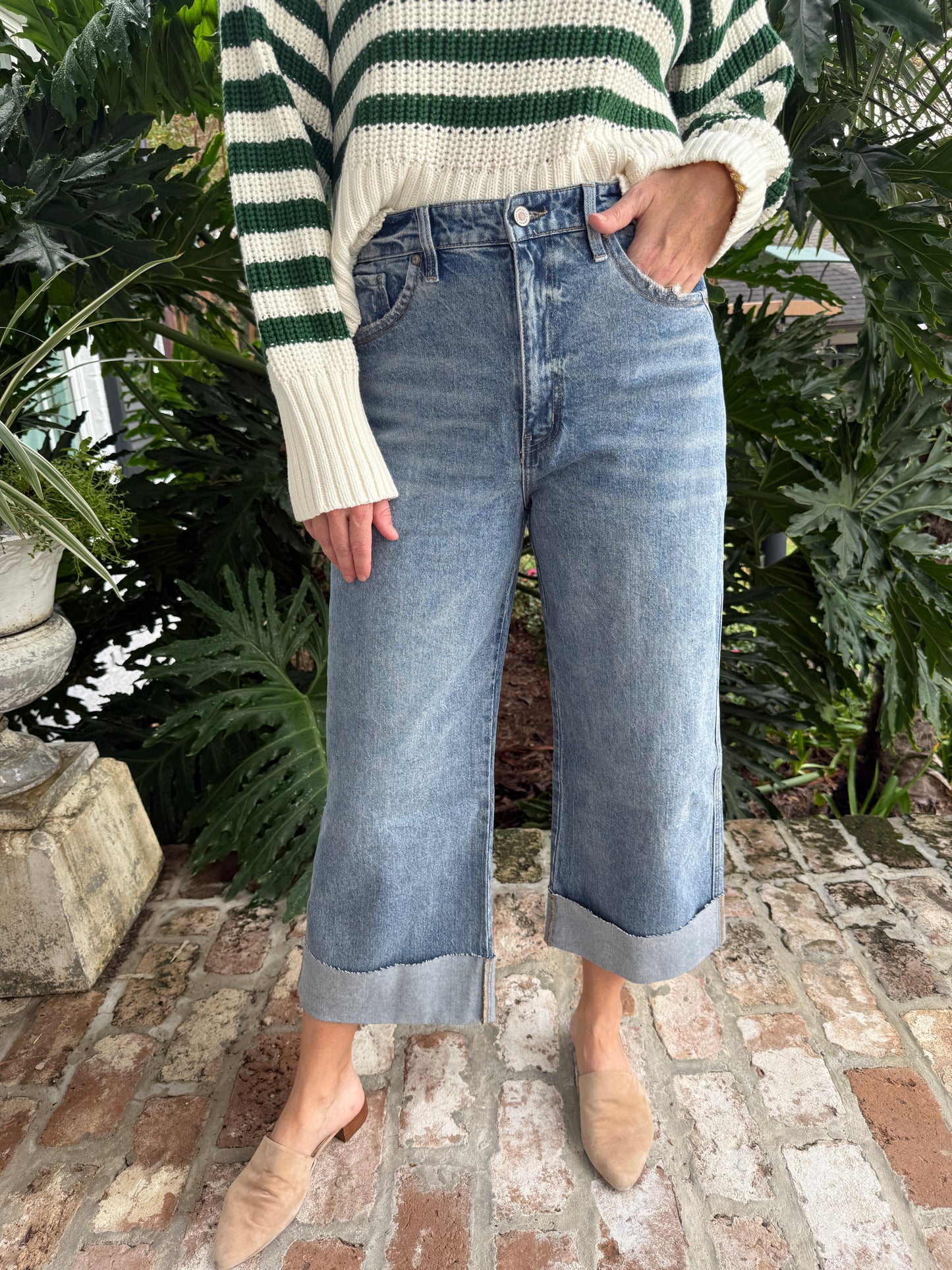 Kancan 90's Girl Cropped Wide Leg Jeans-Medium Wash