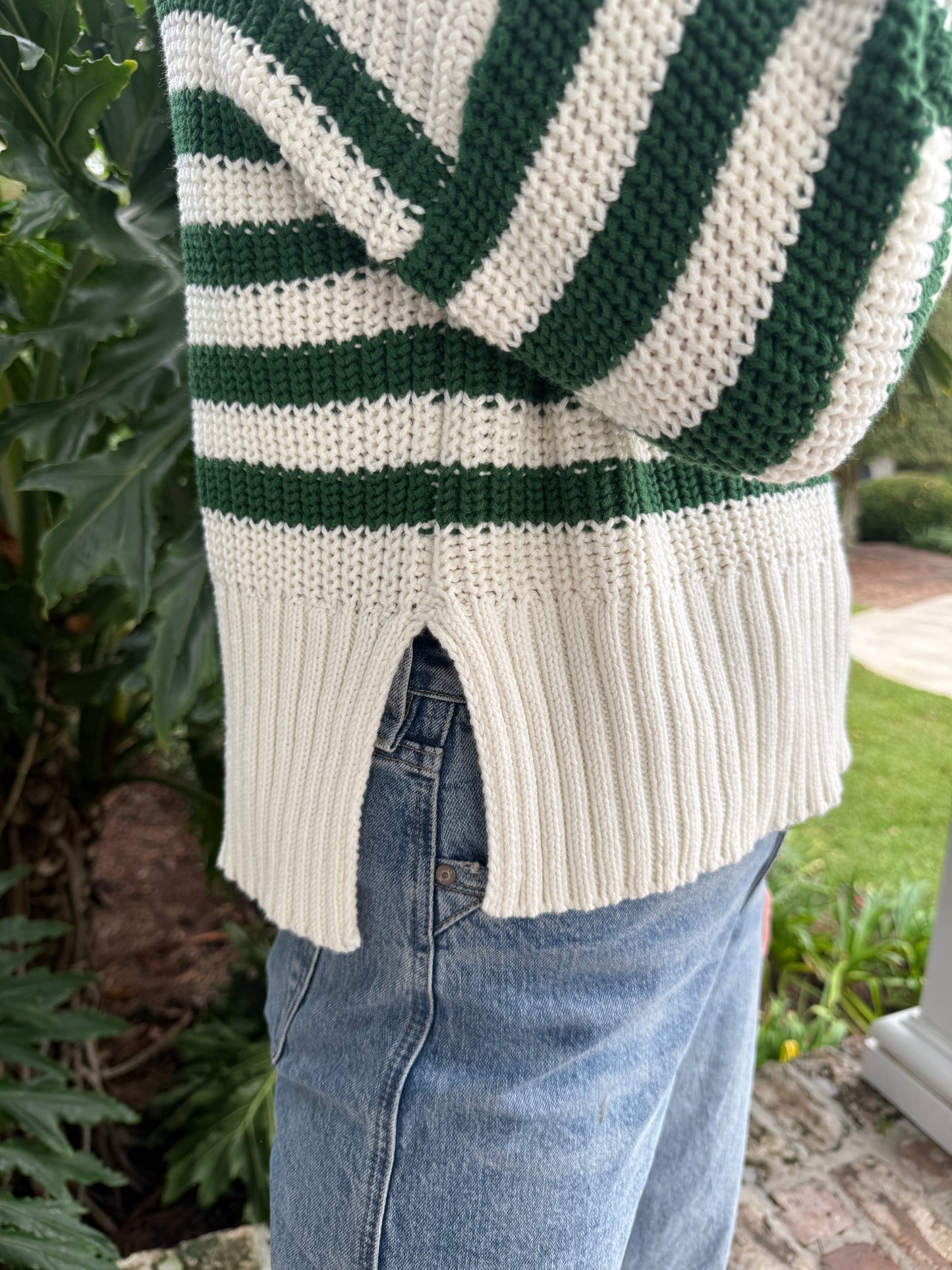 Blaire Green Stripe Ivory Pullover