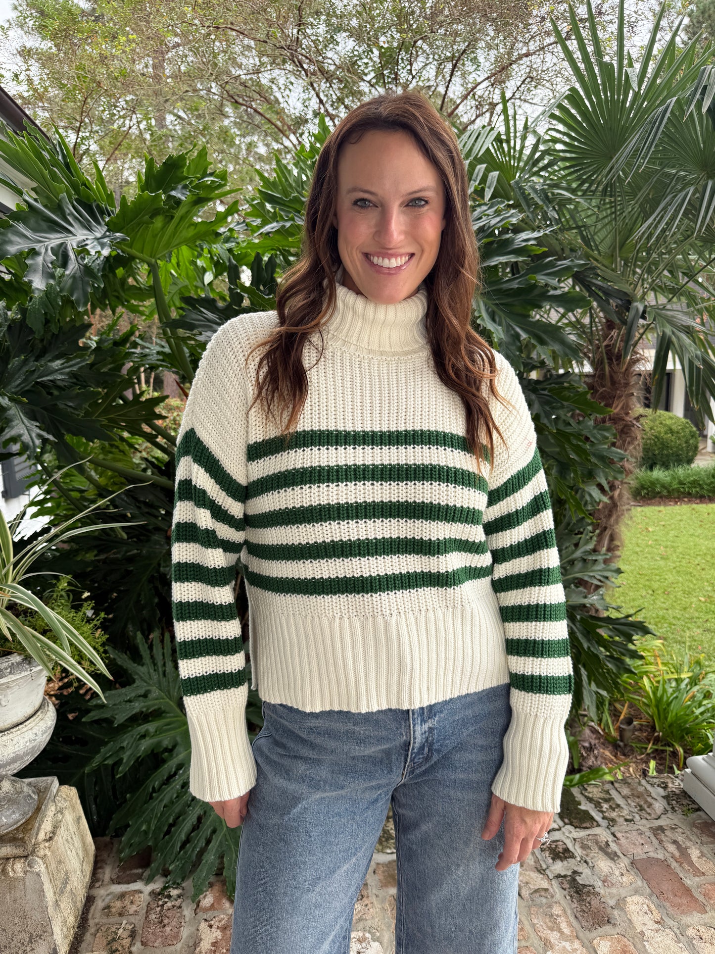 Blaire Green Stripe Ivory Pullover